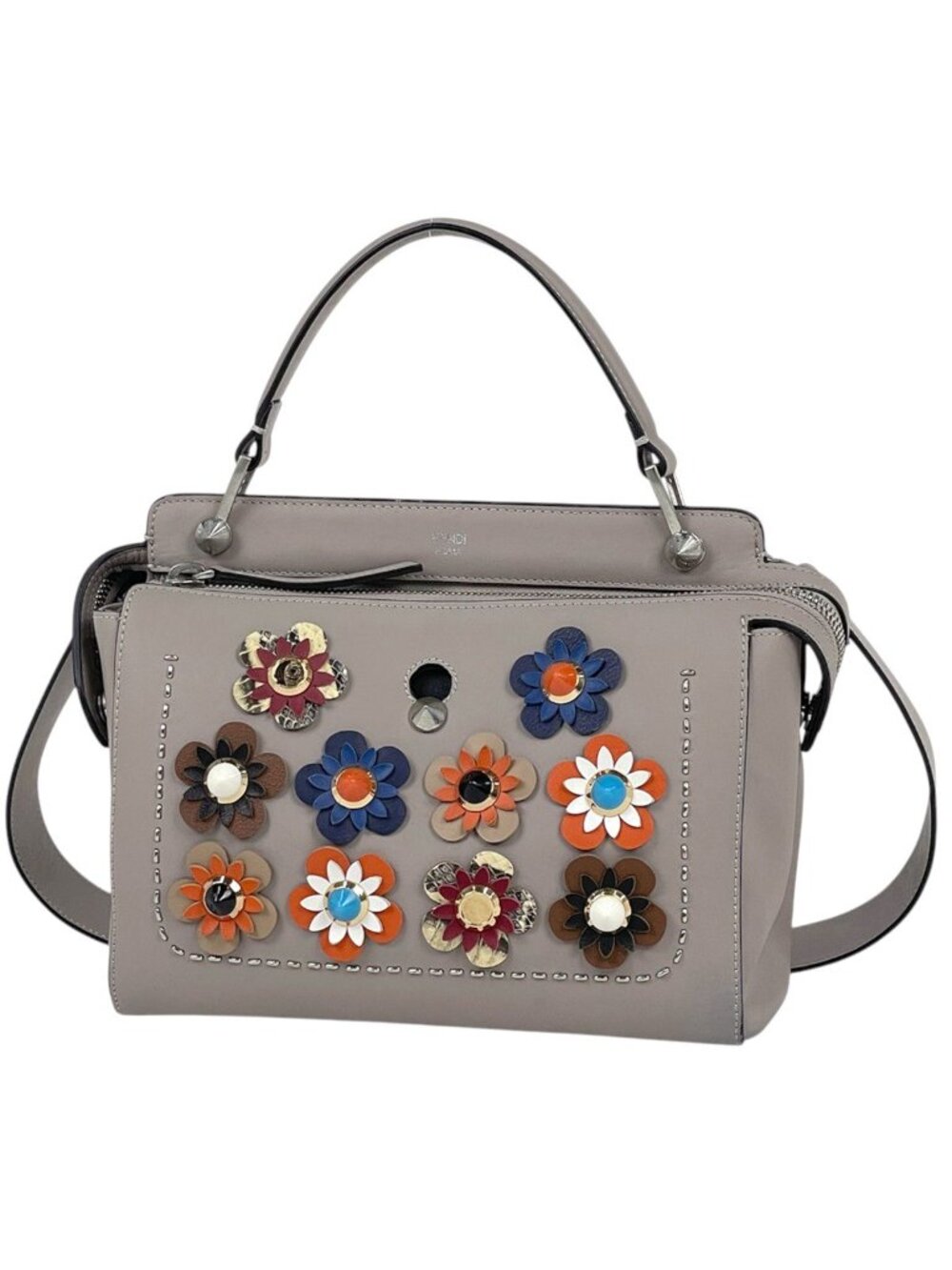 Fendi Handbag 2-Way Flower Leather Greige